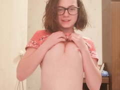 Beautiful girl in blue dirty panties on bed at home shows