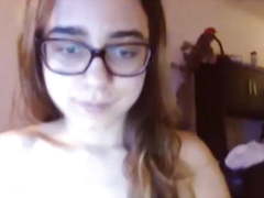 Natural big tits hairy pussy glasses girl rubs her thatch